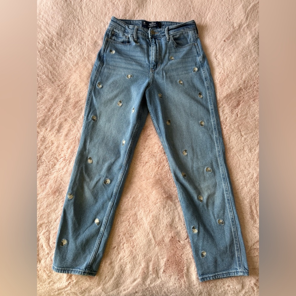 Hollister Ultra High Rise Mom Jeans Embroidered Floral Y2K